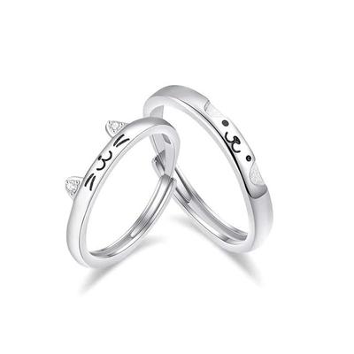[Rockyu] Cat Ring for Women, Sterling Silver 925, Couple's Ring, Free Size, Cute Cat Couple Ring, Pure Silver Ring, Women's Ring, Cat Ring, Cute, Simp