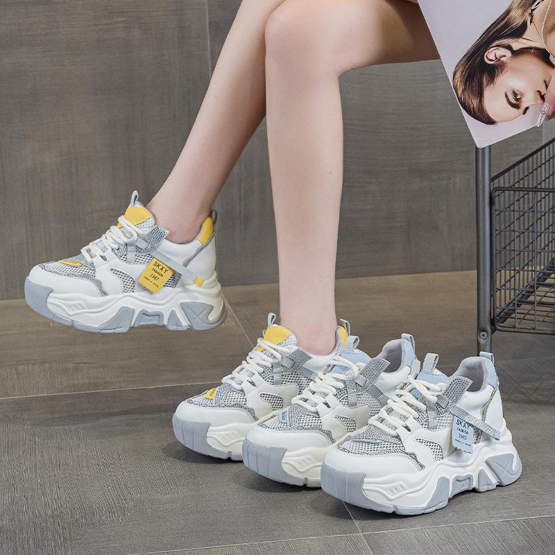 Fashion 8CM Air Mesh Microfiber Leather Breathable Flats Hollow Chunky Sneaker Platform Wedge High Brand Women Sandals Shoes