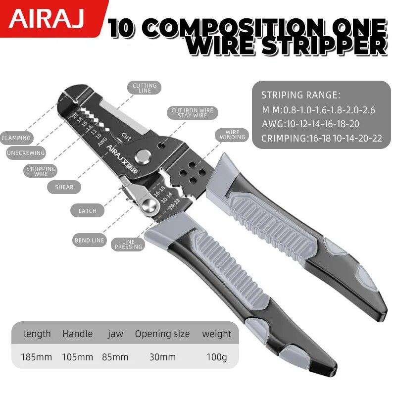 AIRAJ Wire Stripper Tools 16 In 1 Multitool Plier Crimper Cable Cutter Multifunctional Stripping Tools Crimping Pliers Terminal