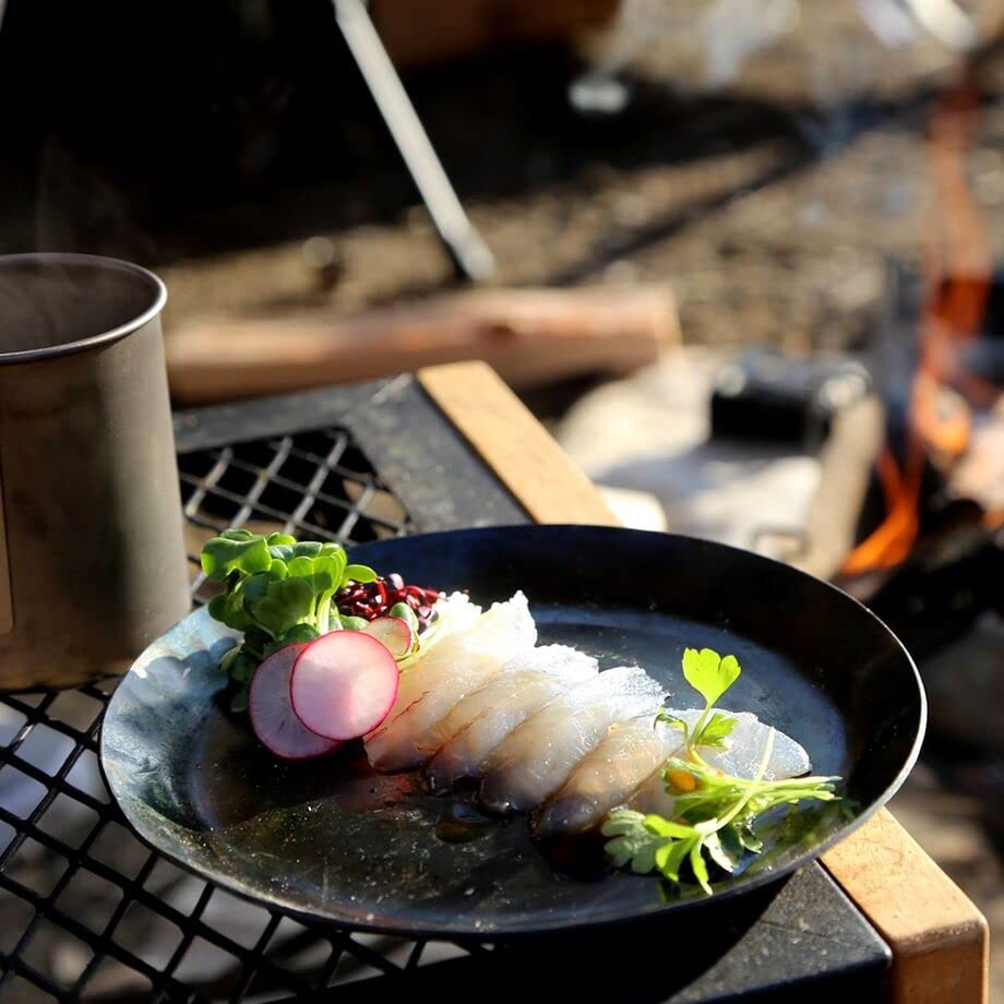 onegear pandish round iron perfect for rugged camping and solo black handmade by induction and campfire skillet (M) ultra-lightweight plate, camping,
