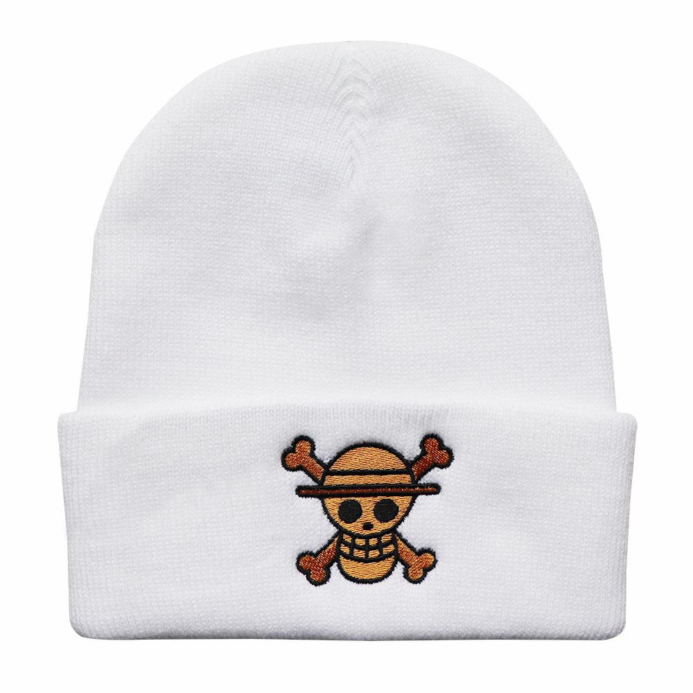 One Piece Cartoon Embroidered Knit Hat, Warm Pullover for Men and Women, Autumn and Winter Anime Cold Weather Hat, Student Woolen Hat