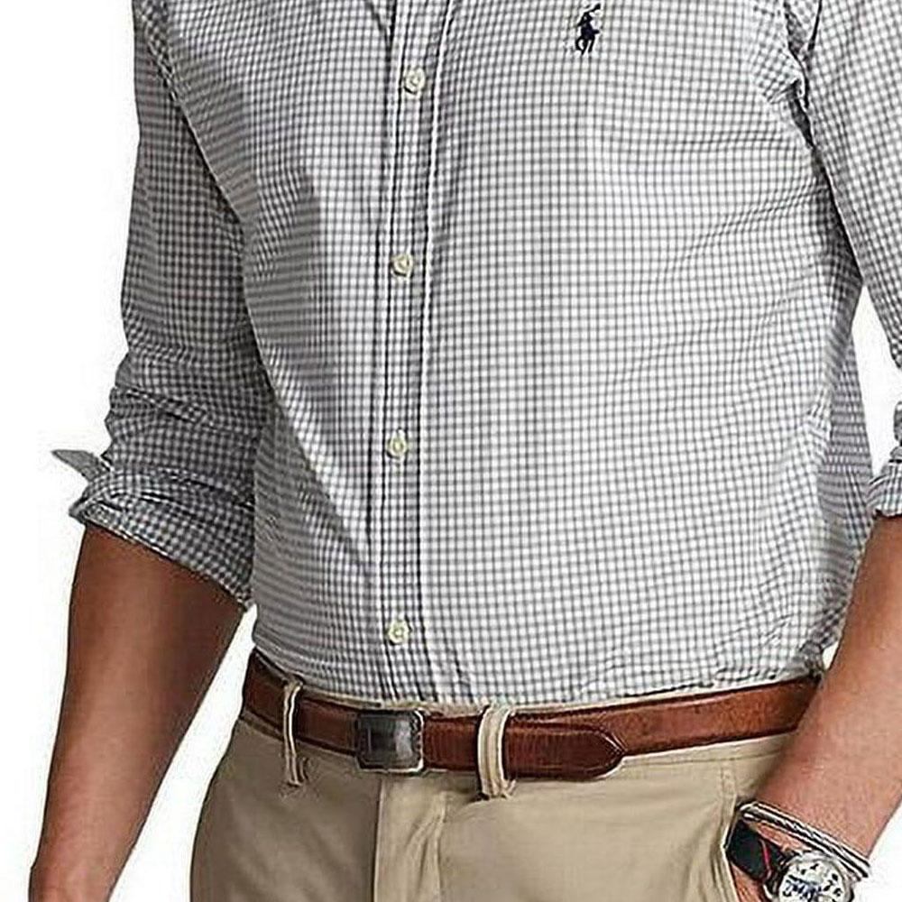Polo Ralph Lauren Checkered Pony Logo Embroidered Twill Long Sleeve Shirt Men Shirts Gray 710818109-002