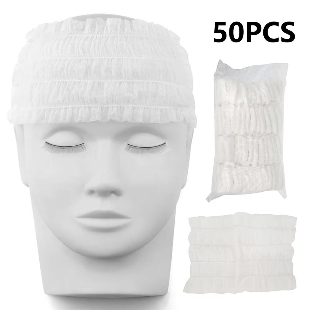 50PCS Disposable Stretch Non-Woven Headband Women Girls SPA Salon Makeup Hotel Wide Hairband Travel Portable Turban