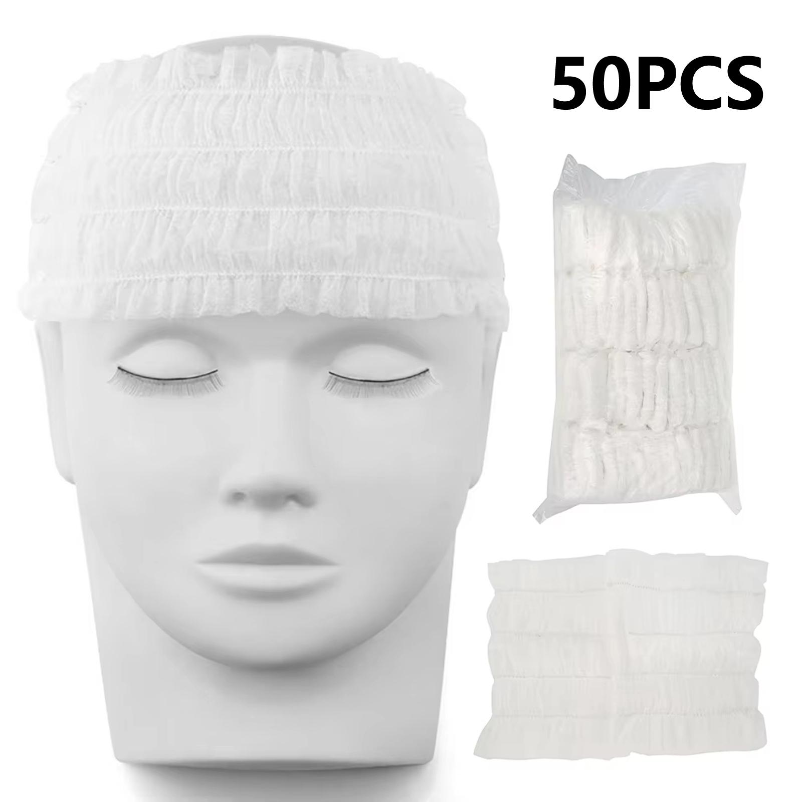 

50 шт. Одноразовая эластичная нетканая повязка на голову Женская для SPA-салона, макияжа, отеля, широкая повязка для волос, дорожный портативный тюрбан One Size белый