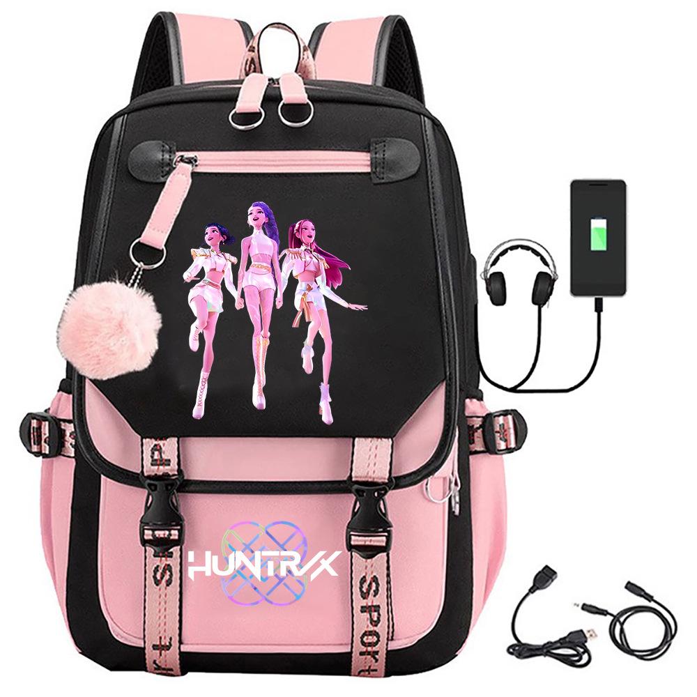 K-pop Demon Hunter Girl Group Backpack with Pompom - School and Campus Edition