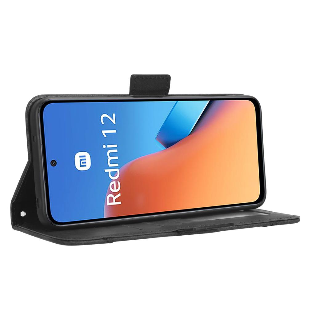 Für Xiaomi Redmi 12 4G/12 5G (Global)/Note 12R 5G/Poco M6 Pro 5G Mehrere Kartenfächer Klappständer Handyhülle PU-Leder Brieftaschen-Cover