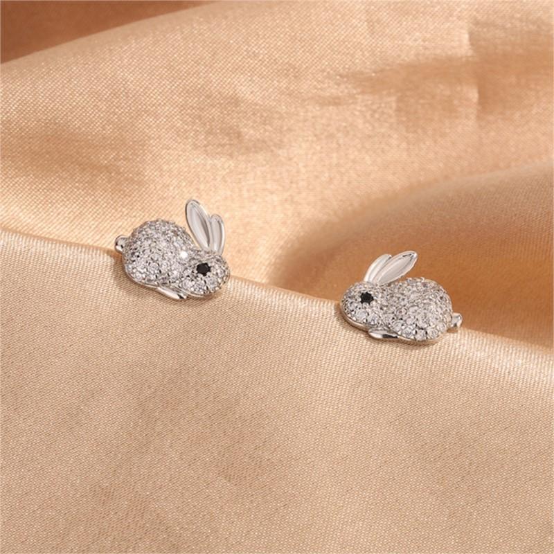 Sole Memory 925 Silver Cute Zircon Rabbit Stud Earrings For Women Fine Jewelry Female Party Gift EA880