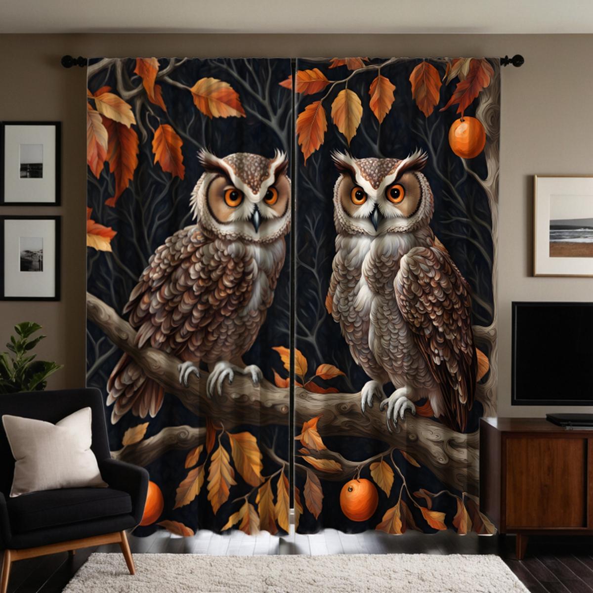 

Комплект из 2 шт. HD веток на сове декоративная занавеска Черная занавеска с цифровой печатью Украшение дома в стиле украшения гостиной W52H63inchW132H160cm