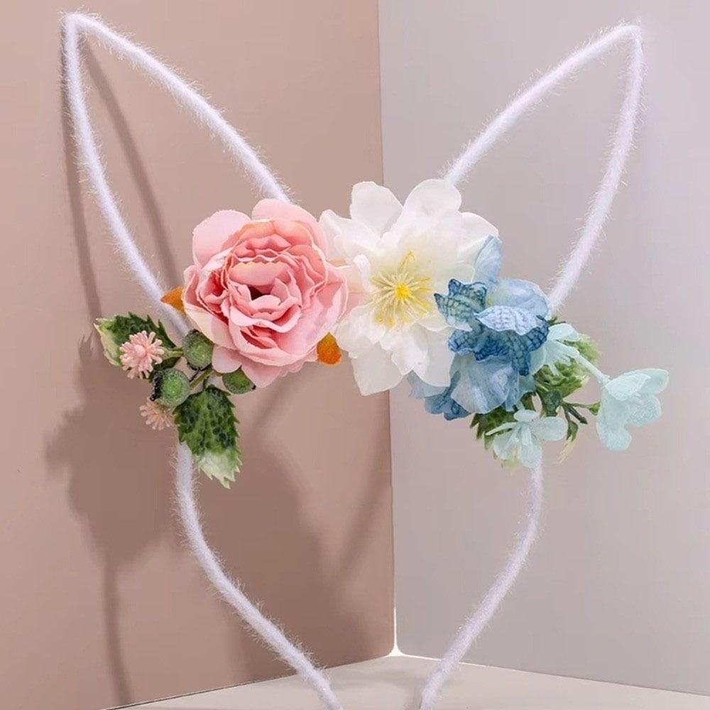 Colorful Easter Garland Artificial Flower Bunny Ears Hair Hoop Costume Party Accessories
