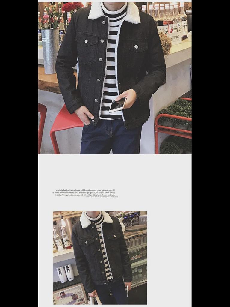 Heren Retro Dikke Winter Denim Jas met Bontkraag en Lamswollen Voering