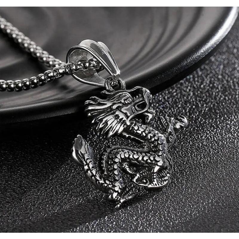 New Creative Zodiac Dragon Pendant for Men, Titanium Steel Dragon Necklace, Trendy Titanium Steel Jewelry Pendant