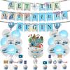 Travel-Themed Birthday Decor Set: World Map Bunting, Travel Bag, Cake Toppers, and Balloons