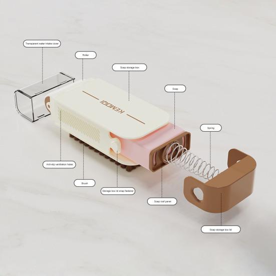 2-in 1 Rolling Soap Box with Brush Multifunctional Soap Foaming Box for Laundry Portable Soap Scrubbing Dispenser for Home Bathroom Kitchen Travel