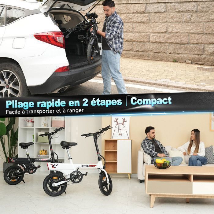 Bicicletta Elettrica Pieghevole - YEE GOO - LE003 - Ruote 14" - Motore 250W - Autonomia 30-45km - Nero