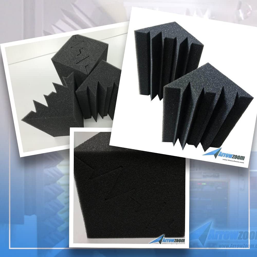 Arrowzoom 12-Piece Black Corner Bass Traps, 120 X 120 X 240 Mm, Acoustic Foam Sound Absorbing Material, Polyurethane Noise Reduction Coefficient