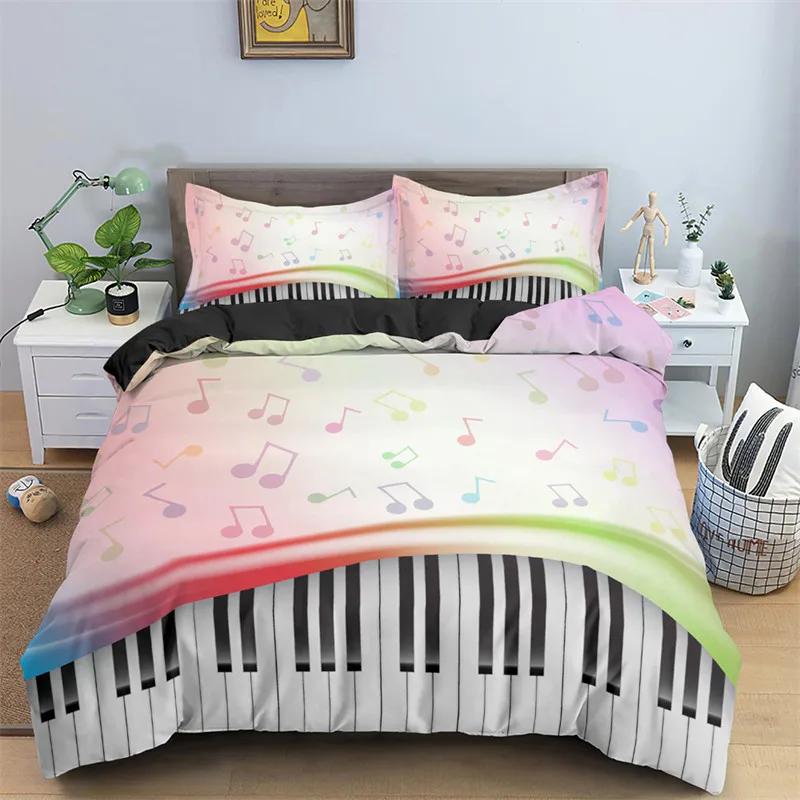 Music Theme Duvet Cover Microfiber Musical Symbols Comforter Cover Violin Piano Pattern Bedding Set Twin King Single Queen Size