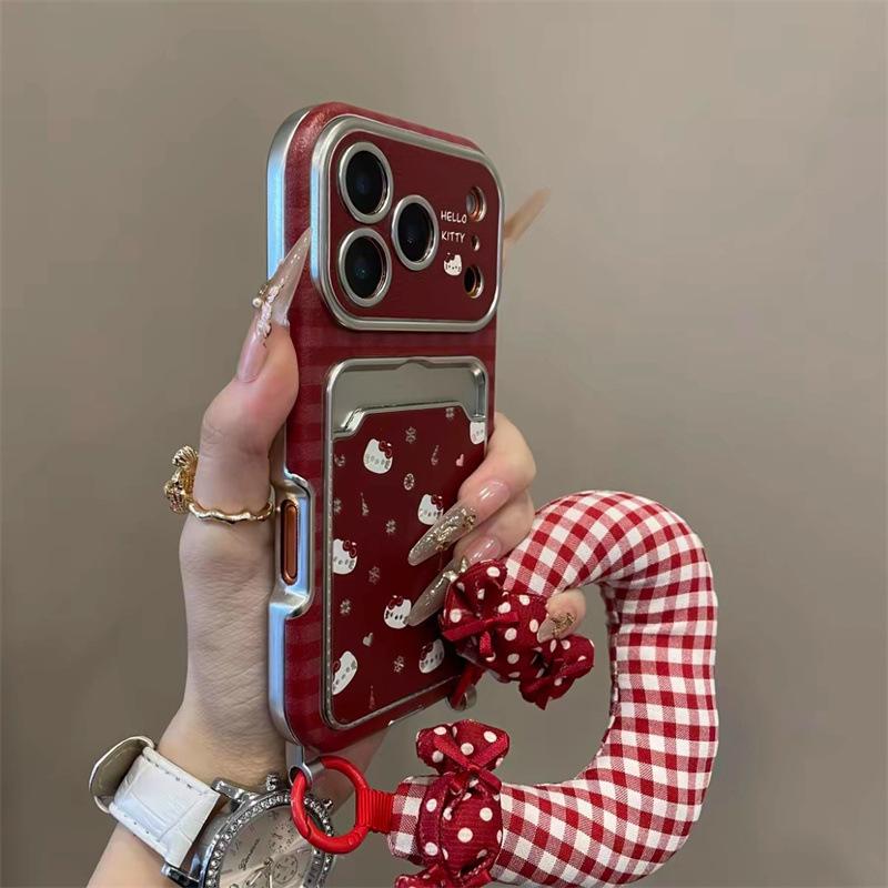 

Snowflake KT cat applies to iPhone17 Pro mobile phone case Apple 16 Pro New Year 15 Pro red 14 Pro card bag iPhone17