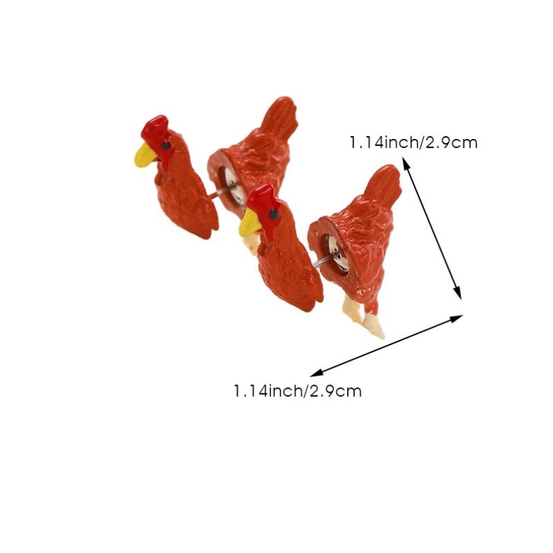 1/3Pairs Personalized Creativity Hand Painted Chicken Earrings Pendant Jewelry Allergy Resistant Metal Casual Ear Rings