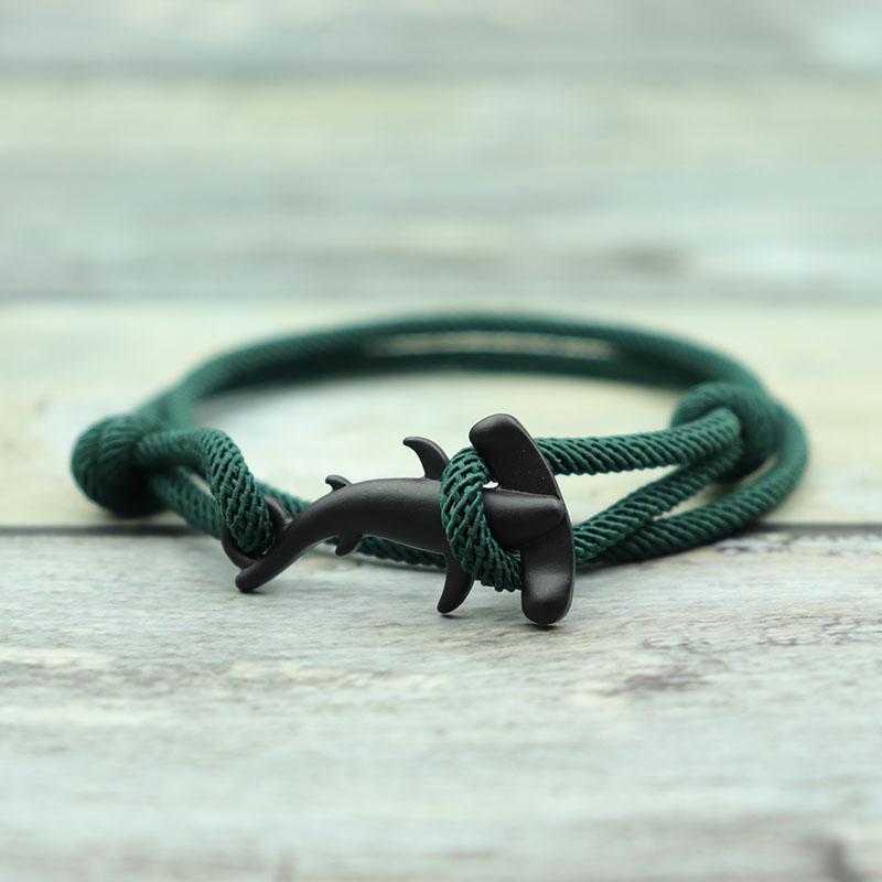 Double Layer Mens Shark Bracelet Sliding Adjustable 3mm Thin String Braslet Beach Nautical Silk Rope Braclet Pulseiras Hombre