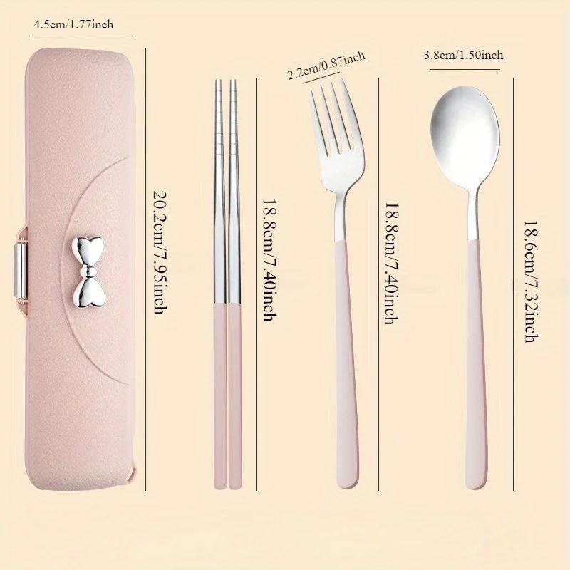3pcs stainless steel portable cutlery spoon fork and chopsticks storage box gift Travel set for Outdoor,Picnic,School New year