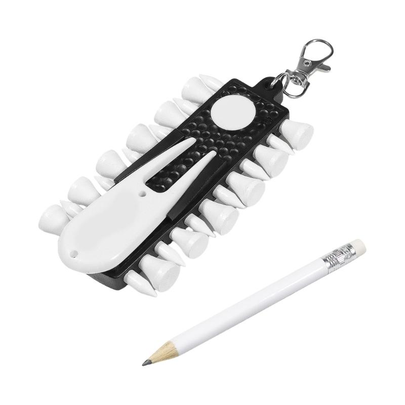 

Outdoor Golfs Tees Holder Portable Golfs Tees Carriers Hanging Stand with 12pcs Tees, Green Fork, Pencil, GolfBall Marker 1
