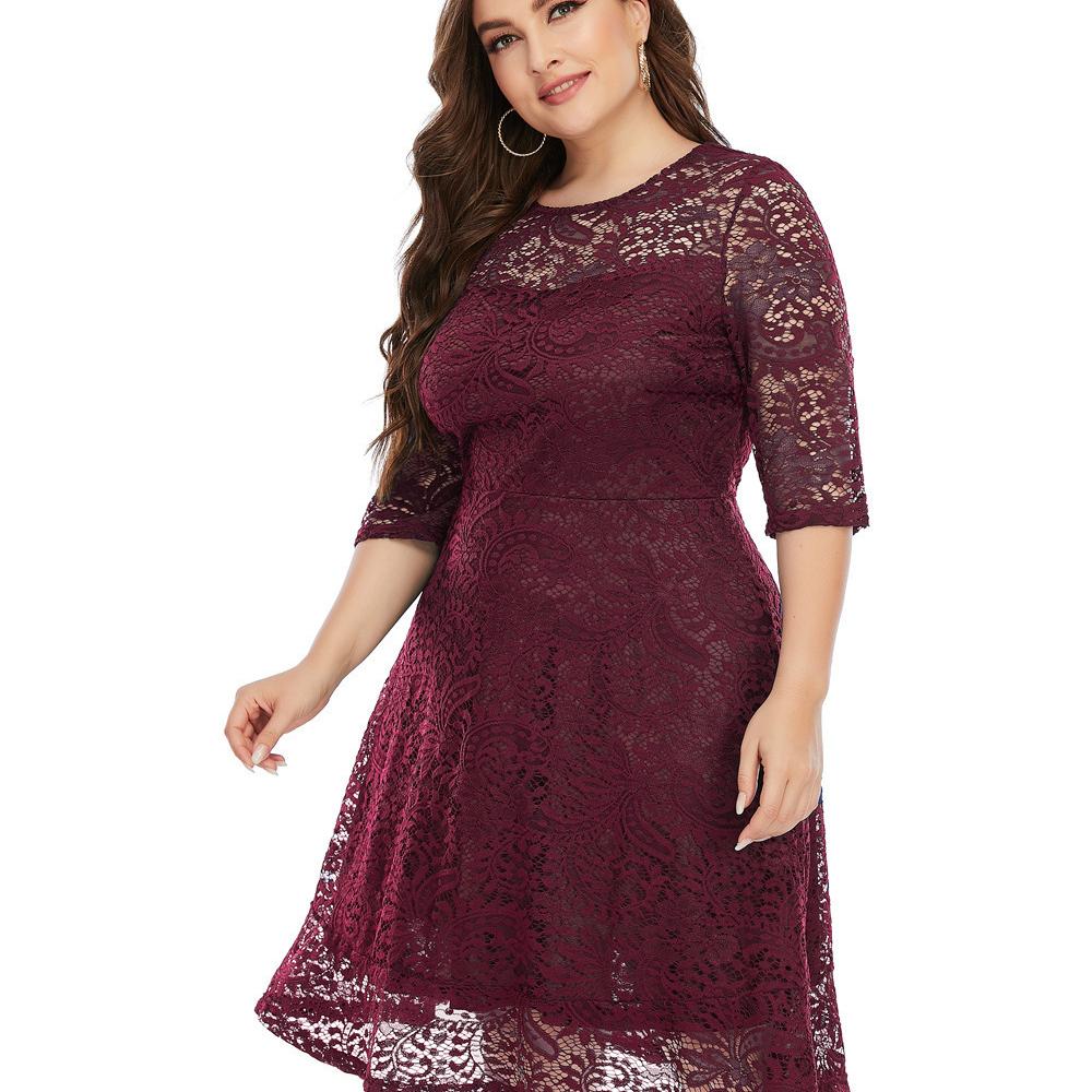 Stylish and Versatile Midi Dress In Plus Size with Semi-Sheer Sleeves