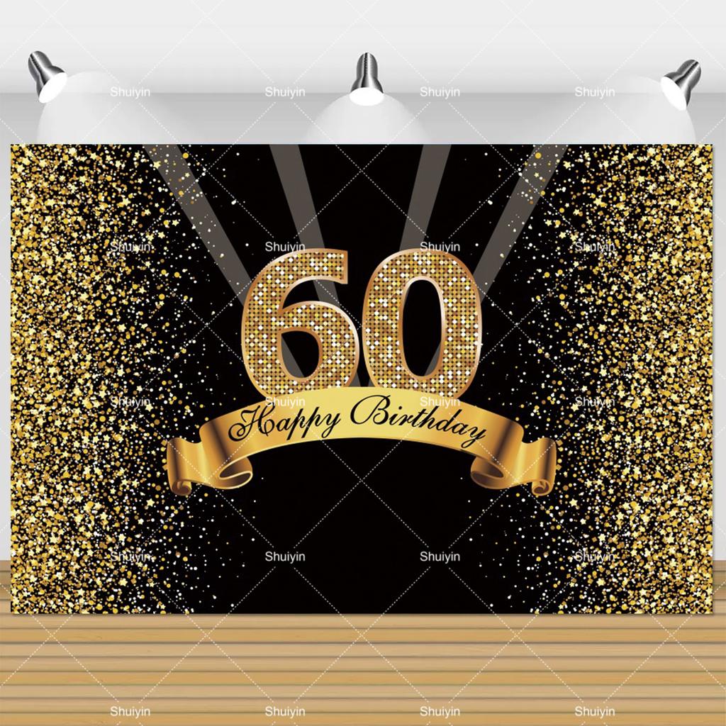 60th Birthday Backdrop Woman Man 60 Years Old Birthday Decorations Party Supplies Glitter Balloons Sixty Banner Photo Shoot Prop