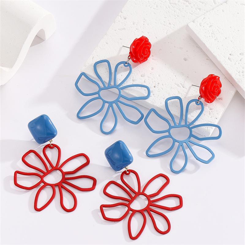 Warm Rose Characteristic Flower-shaped Earrings Beach Style Ethnic Style Exaggerated Earrings for Women