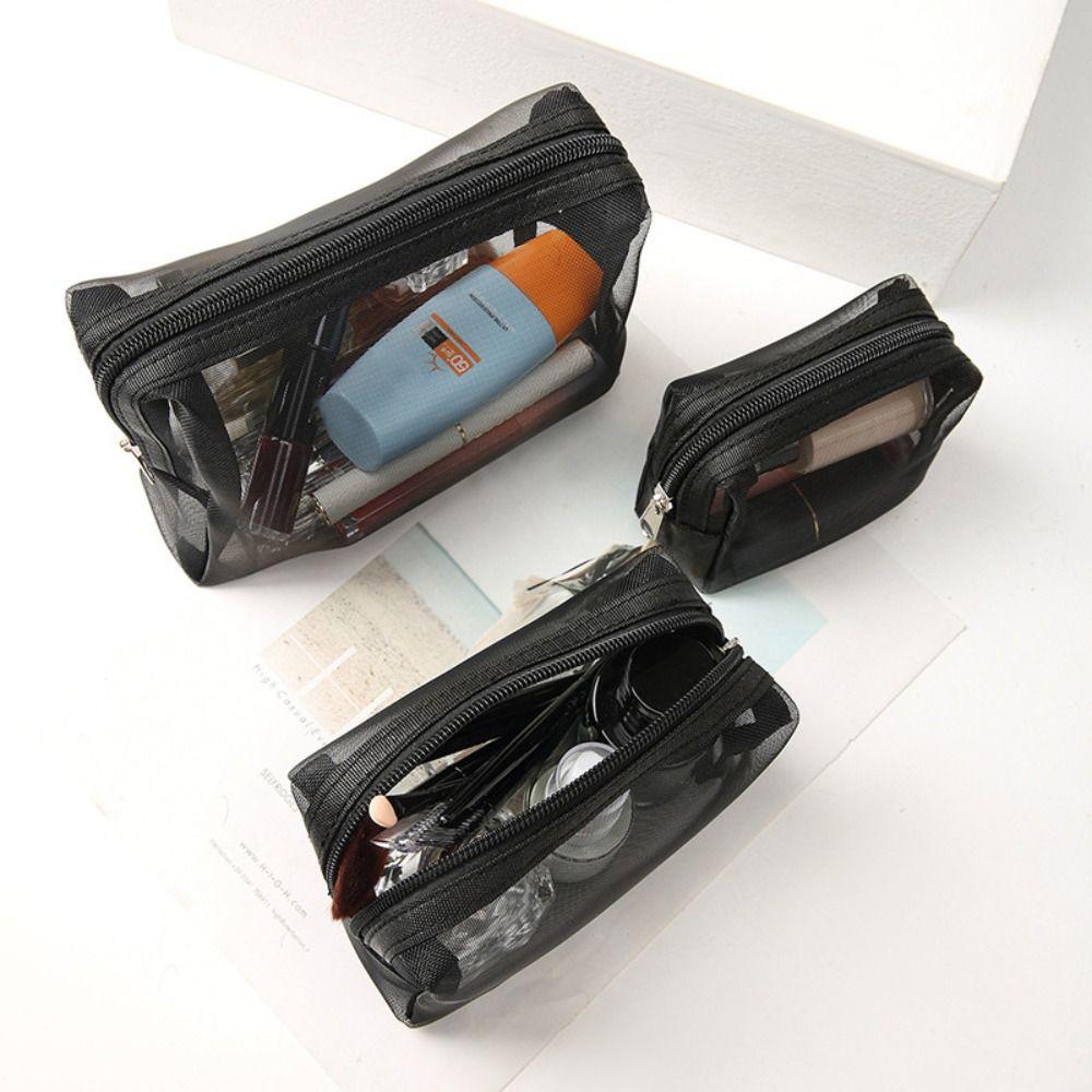 Large Capacity Transparent Makeup Bag Zipper Handheld Makeup Pouch for 3Pcs/Set Girls