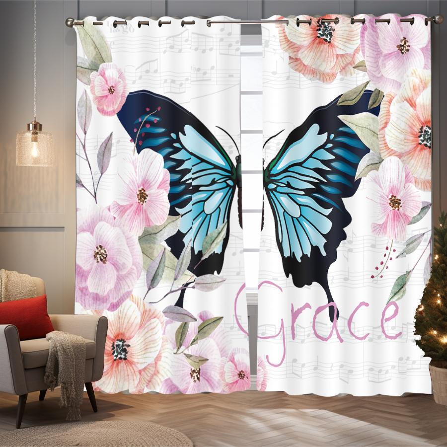 2 sztuki zasłon z nadrukiem we wzór kwiatowy motyla do dekoracji naturalnego krajobrazu, sypialni, salonu