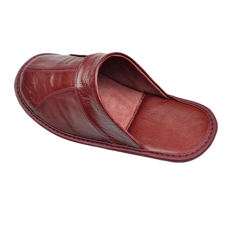 Men's Luxury Cow Split Leather Handmade Men Home Slippers Spring Slip On Soft Comfortable Black Brown Bedroom Indoor Flat Shoes