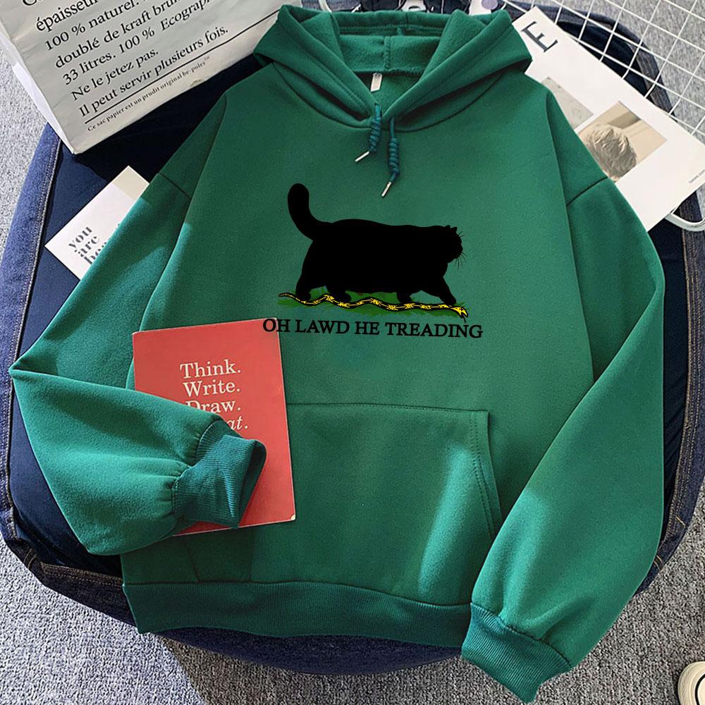 Funny CAT Printing Hoodies Oh Lawd He Treading Sweatshirts Women/Men Clothes Comfortable Streetwear Cartoon Hoodie