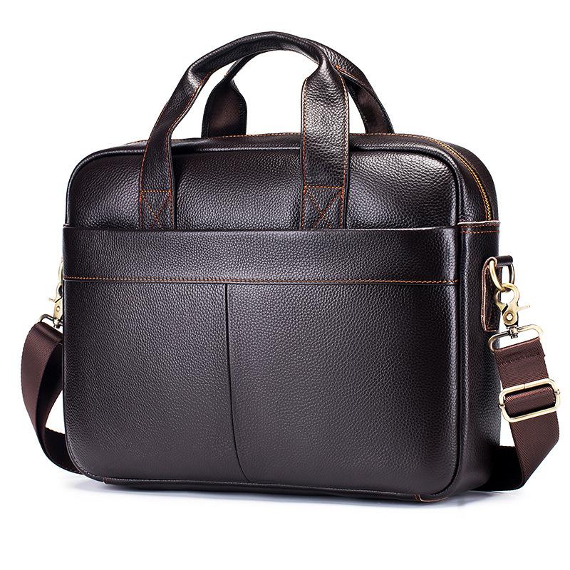 

New Men s Briefcase Business Handbag 100% Genuine Leather 14 inch Men s Laptop Bag Multi functional File Bag Luxury Men s Bag темно-коричневого