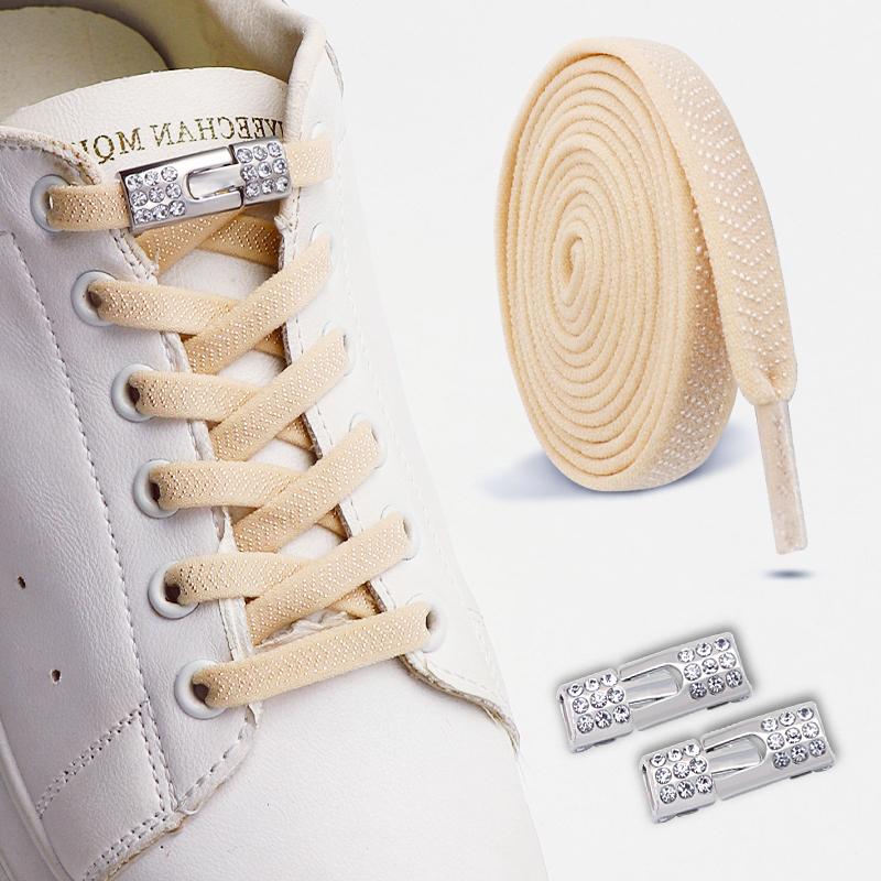 No Tie Elastic Shoelaces Sneakers Laces with Diamond Cross Locks for Kids Adults Rubber Bands Shoe Laces 1 Pair/2 Pair