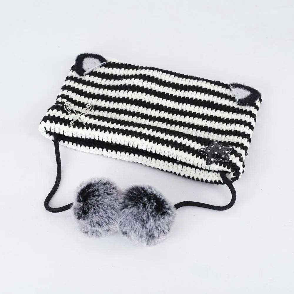 2025 neue Beanie Mütze Ins Kleiner Teufel Gestreifte Strickmütze Herbst und Winter Niedliche Katzenohren Spitz zulaufender Pullover Damenmützen