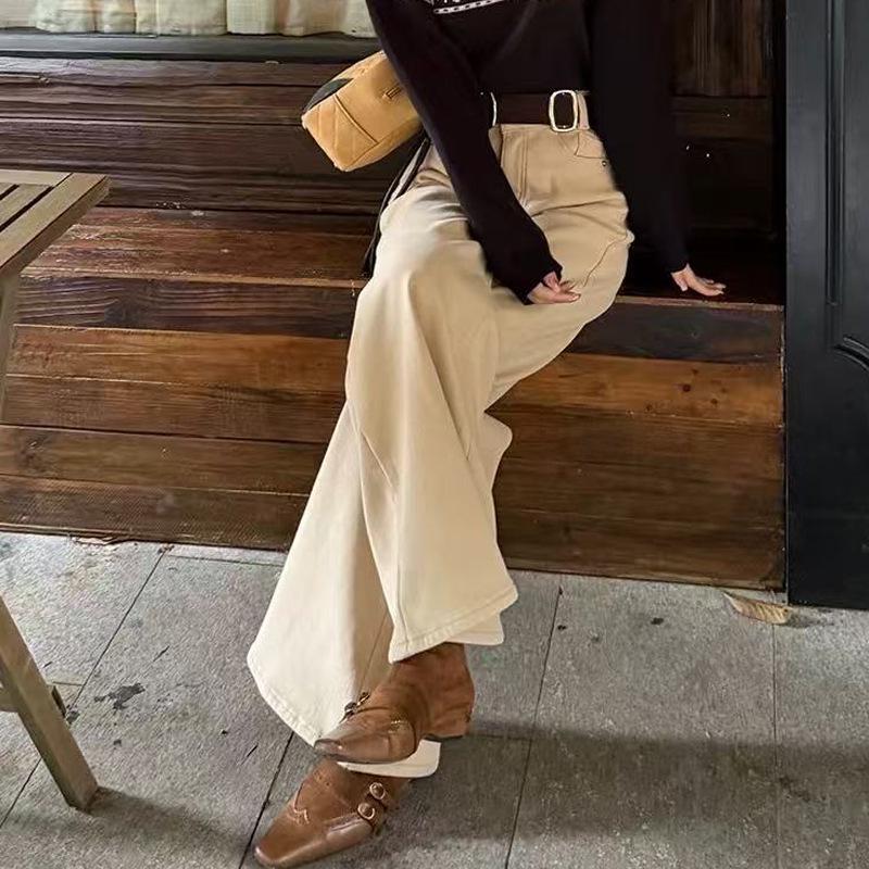 Women s High-Waisted Belted Slim-Fit Micro-Flare Jeans with Fleece-Lined Denim and Velvet Finish XXL