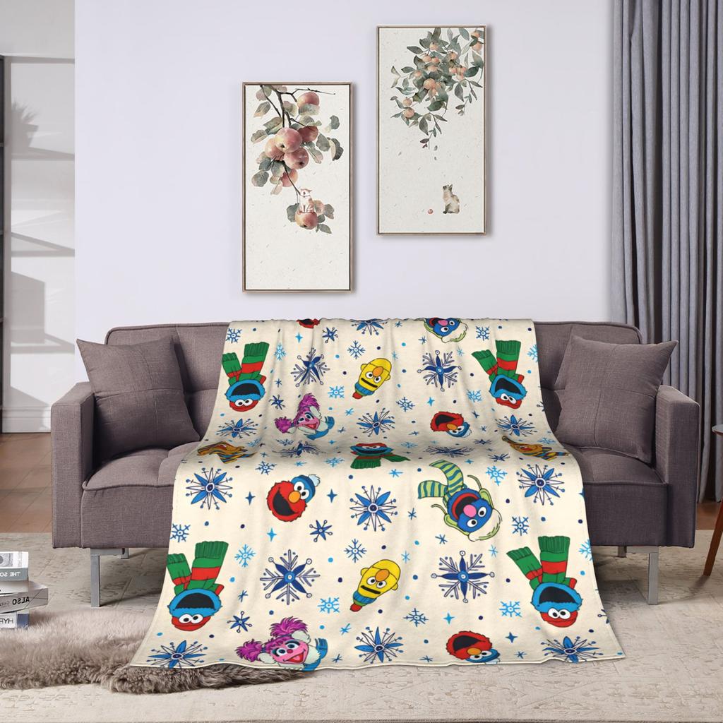 Christmas  Blanket S-Sesames Streets Picnic Flannel Throw Blanket For Couch Chair Soft Warm Quality Bedspread Birthday Present