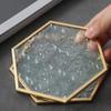 Retro Window Grille Glass Coaster Gold Copper Embossed Pattern Hexagonal Glass Coaster Dining Insulation Pad