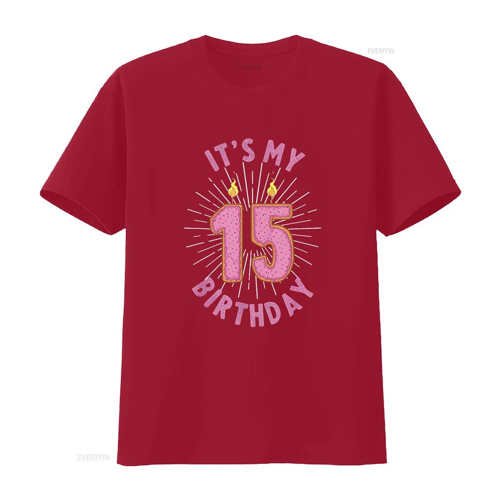 Womens 15 Year Old Girls 15Th Birthday Funny Donut Anniversary T Shirt Black 2XL vintage Washed Breathable Slightly fashion