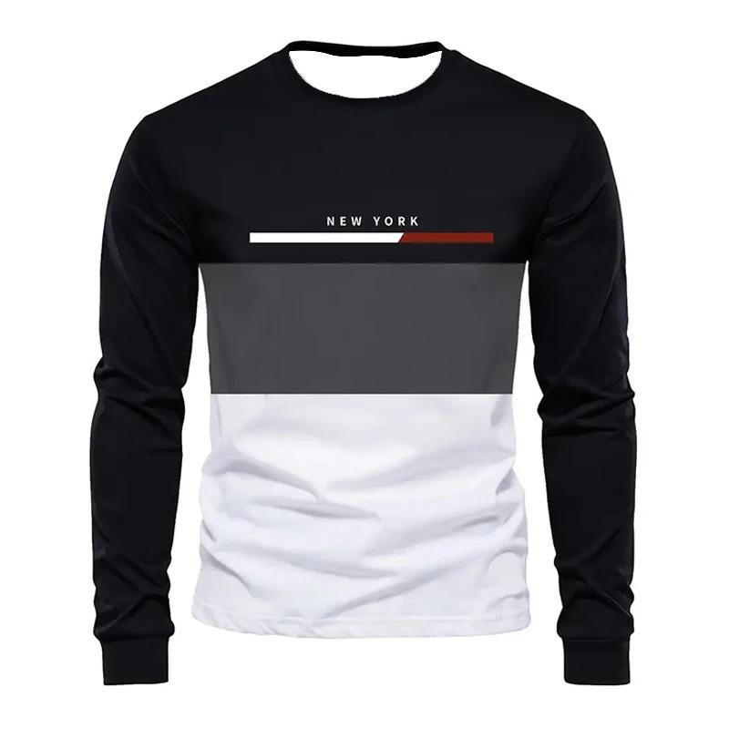 Spring And Autumn New Men Comfortable Polyester T-Shirt Casual Printed T-Shirt Simple Fashion Long Sleeve Men'S Shirt