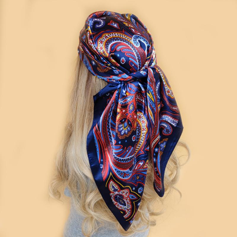 New 90*90cm Retro Brand Women Silk Scarf Bandanna Fashion Bohemian Pattern Square Hijab Lady Wrap Headband foulard muffler