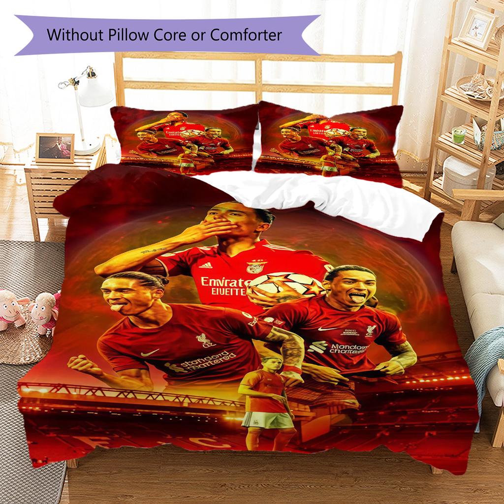 Arsenal F.C Pattern Bedding Quilt Set Quilt Cover Pillowcase Home Decoration Birthday Gift (1 * duvet cover + 2 * pillowcase, without core)