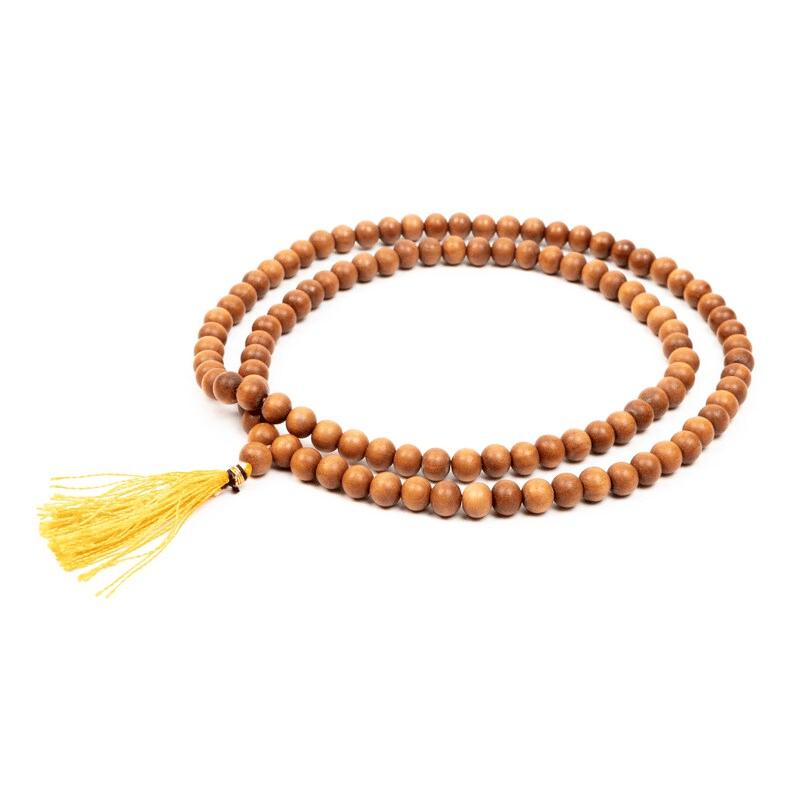 108 Bead Sandalwood Mala Necklace | Natural Sandalwood Prayer Beads for Meditation, Yoga, Japa & Spiritual Healing | Buddhist Mala for Men & Women