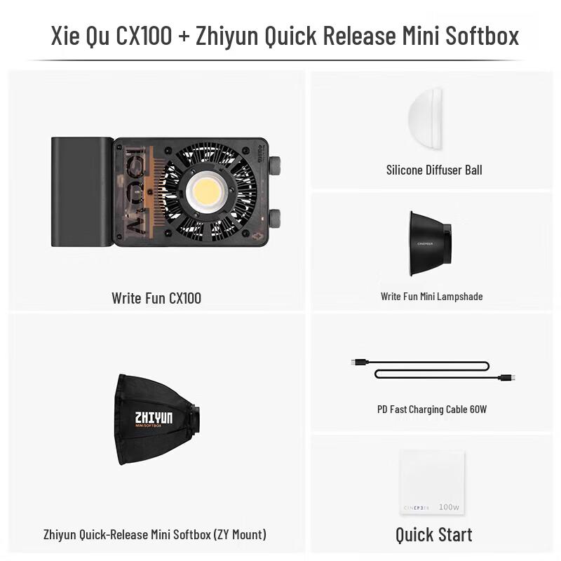 

ZHIYUN CX100 100W Portable LED Video Light with Mini Softbox Kit