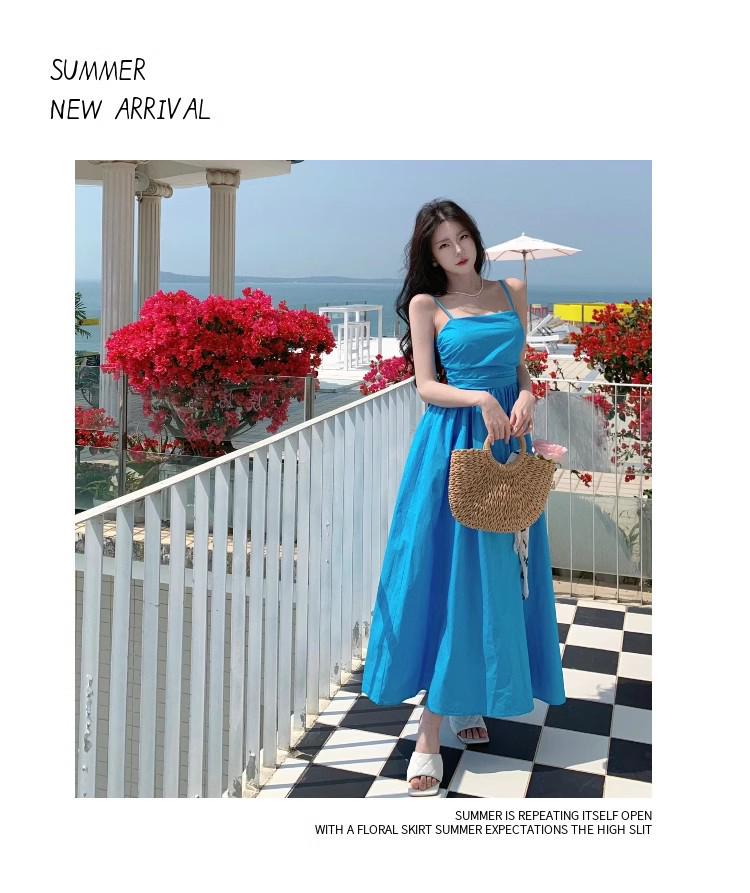 Yunnan Dali Women's Beach Dress - Sanya Vacation French Sling Long Dress