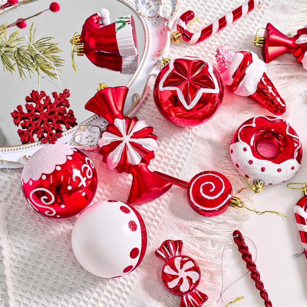 78pcs Christmas Tree Ornaments Decorative Cartoon Christmas Balls Plastic Painted Xmas Ball Ornaments Christmas Tree Pendants