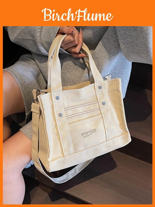 Canvas Small Tote Bag For Women With Zipper Closure And Pouch For Daily Use