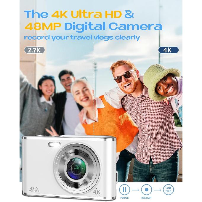 Digital Camera, UHD 4K Digital Camera with Front and Rear Camera, Autofocus 48MP 16X Digital Zoom Vlogging Camera with 32GB Card, 2.8 Inch Screen
