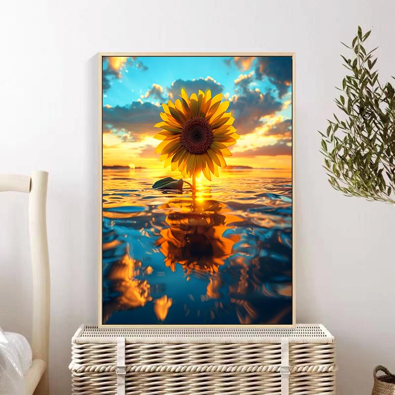 5d DIY Diamond Painting Cross Stitch Sunflower Scenery Diamond Embroidery Mosaic Full Round Drill Home Decor