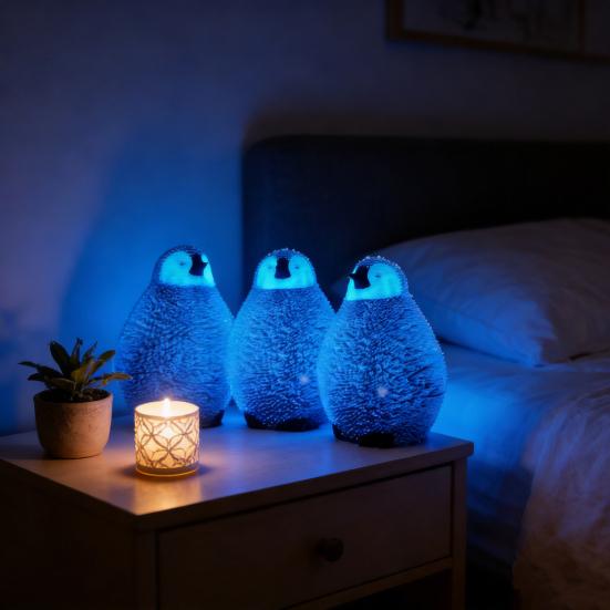 3D Printed Penguin Ornament Glow-in-the-dark Standing Lying Penguin Figurine Glowing Simulated Animal Model Home Office Decoration